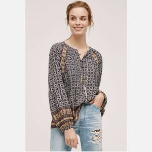 ANTHROPOLOGIE 11.1 TYLHO Brown Motif Boho Top